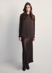 Chocolate women's shirt KOSDT-0172-90(Z25), front view of the product on the model. Full body visible.