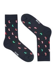 Navy blue men's Christmas socks SKAMT-0159A-69(Z25), product view without packaging on white background.
