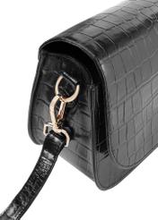 Leather black women's croco handbag TORES-1129E-99(Z25), close-up of detail on white background.