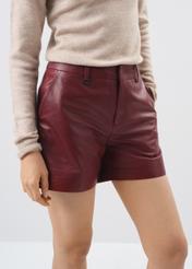 Women's burgundy leather shorts SPODS-0007-1337(Z23)-01