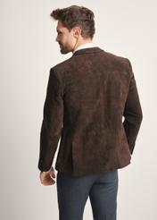 Men's brown suede jacket KURMS-0387-2880(Z25) - product view from the back on the model on a white background.