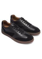 Black leather sports shoes BUTYM-0573-9J(Z26), diagonal product view on white background.