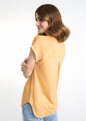 Orange women's V neck blouse BLUDT-0148-30(W22)-04