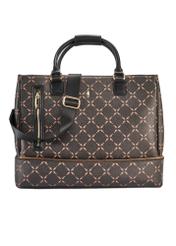 Brown monogrammed travel bag TOREC-1079-89(Z25), product view with strap from the front on white background.