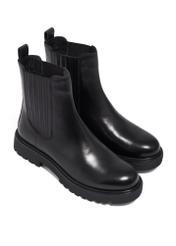Women's black leather Chelsea boots BUTYD-1281-99(Z26), diagonal product view on a white background.