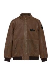 Men's brown leather jacket KURMS-0383-2876(Z25), product view from the front on a white background.