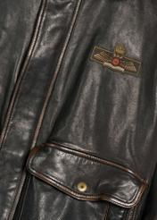 Brown leather jacket with collar KURMS-0380-1I(Z26), close-up of the product detail.