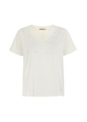 Mleczny T-shirt damski z aplikacją TSHDT-0092-12(W22)-03