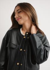 Women's short black leather jacket KURDS-0597-99(W26), close-up of the product detail on the model.