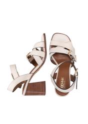 Women's cream leather sandals BUTYD-1177-0B(W26) - product view from above, on a white background.
