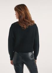 Black women's V-neck sweater SWEDT-0162-99(Z24), view of the product from the back on the model, half of the silhouette visible.