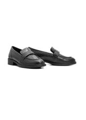 Black leather women's croco moccasins BUTYD-1198-99(Z25), diagonal product view on white background.