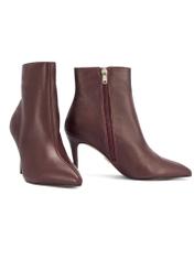 Burgundy leather high heel ankle boots BUTYD-1122-49(Z25), diagonal product view on white background.