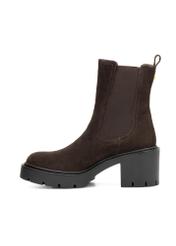 Dark brown suede women's high-heeled ankle boots BUTYD-1094-1I(Z26), product view from the side on a white background.