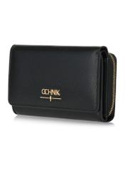 Black large women's leather wallet PORES-0930A-99(Z25) - diagonal product view on a white background.