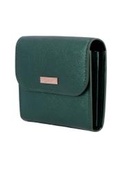 Small women's leather wallet in dark green color PORES-1029-8C(Z26), diagonal product view on white background.