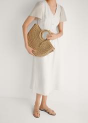 Beige women's flip-flops BUTYD-0725D-1B(W26), front view of the product on the model's feet.