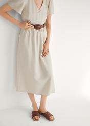 Women's brown braided flip-flops BUTYD-1254-1H(W26), front view of the product on the model's feet.