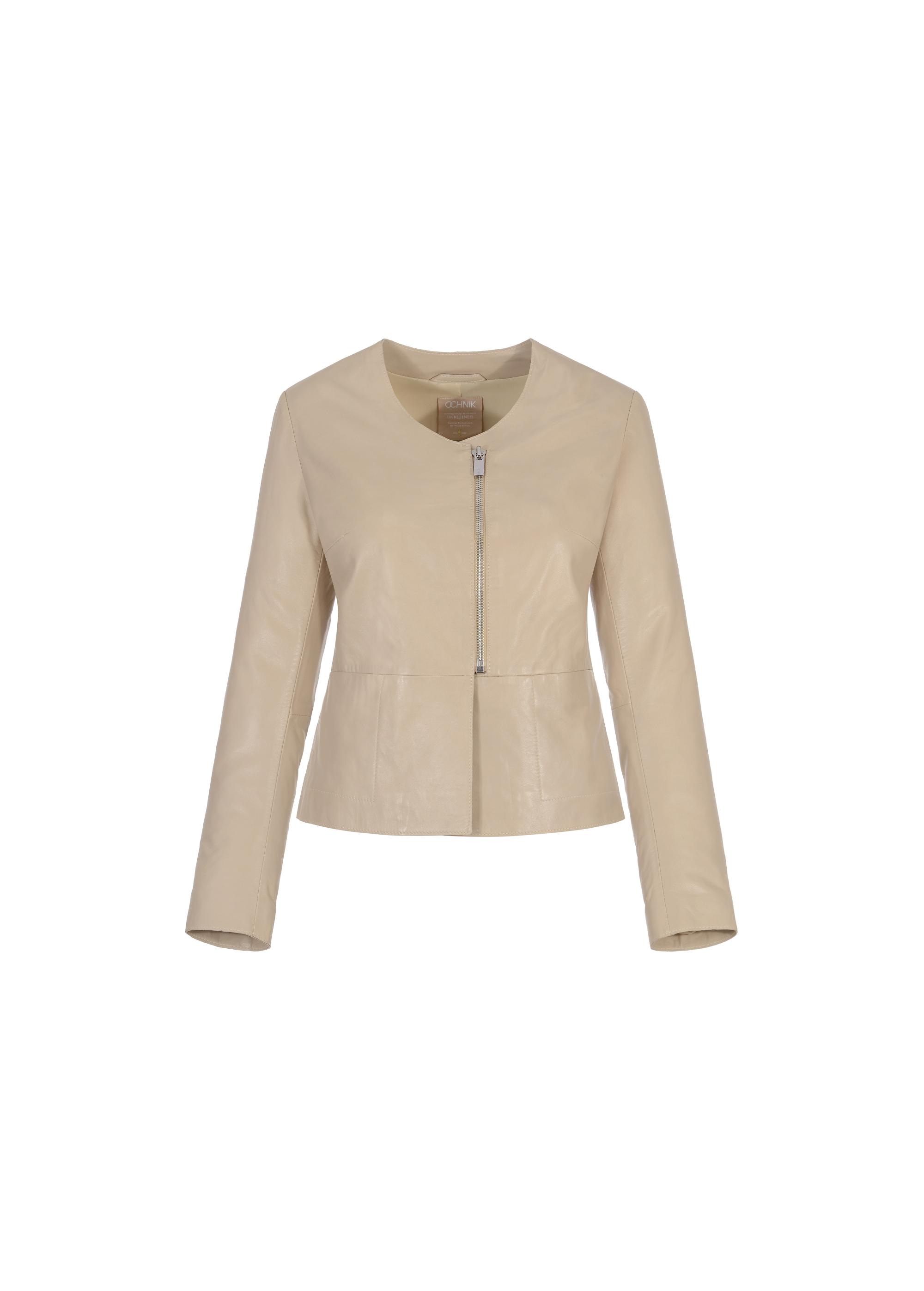 Beige leather jacket for women KURDS-0232-4157(W23)-03