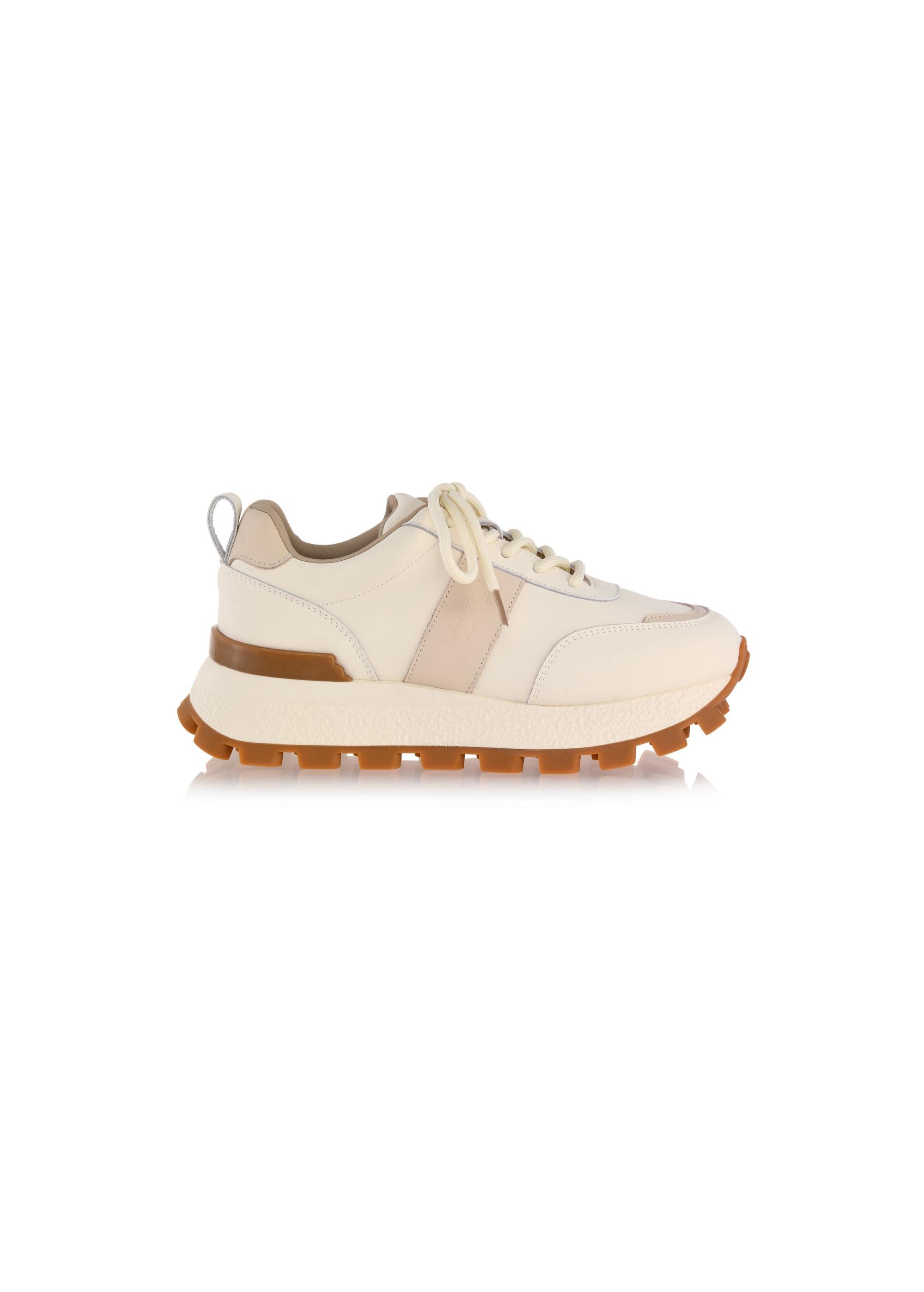 Beige leather women's sneakers BUTYD-1142-81(Z24)-03