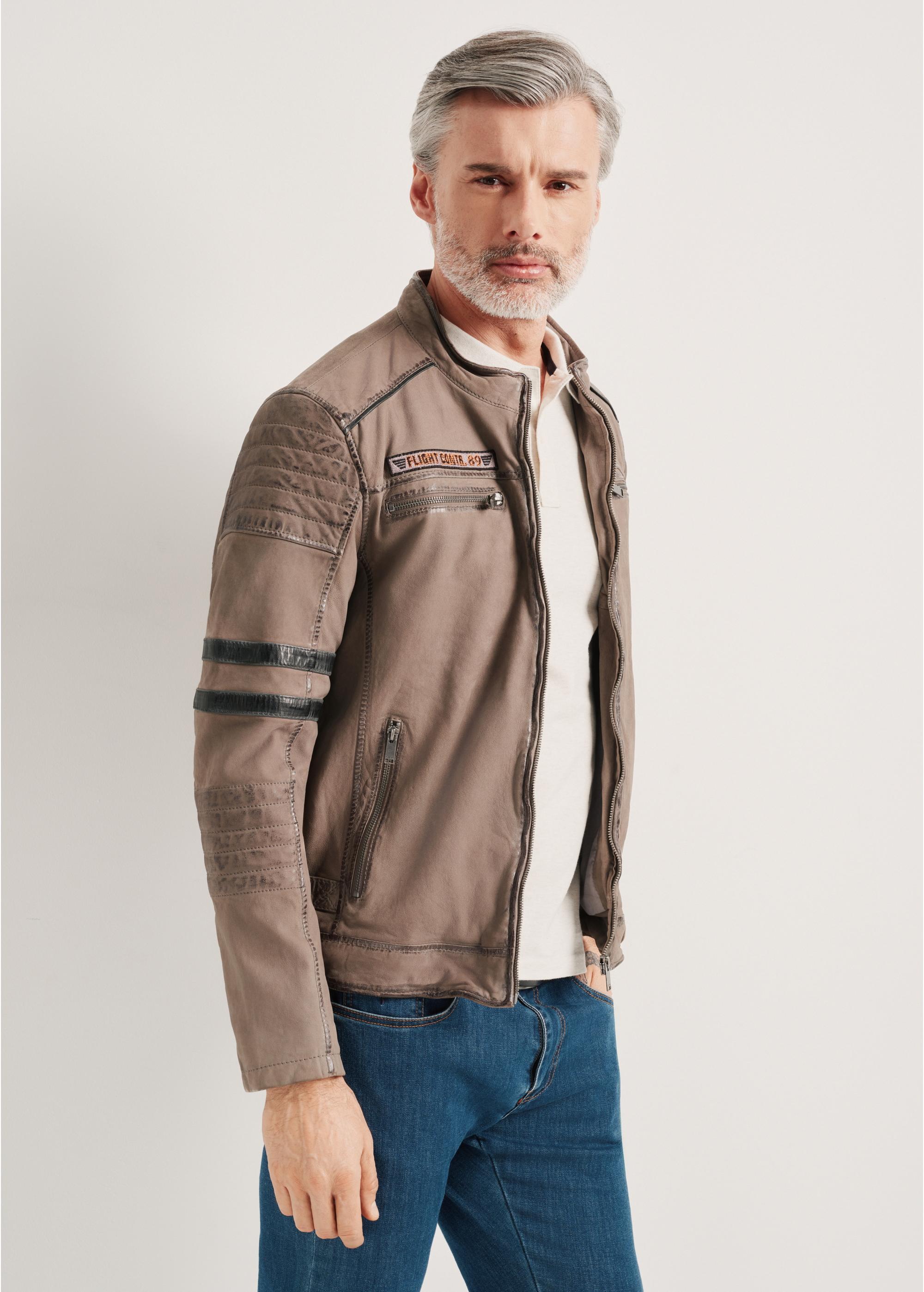 Men's grey leather pilot jacket KURMS-0334-2140(W24)-02