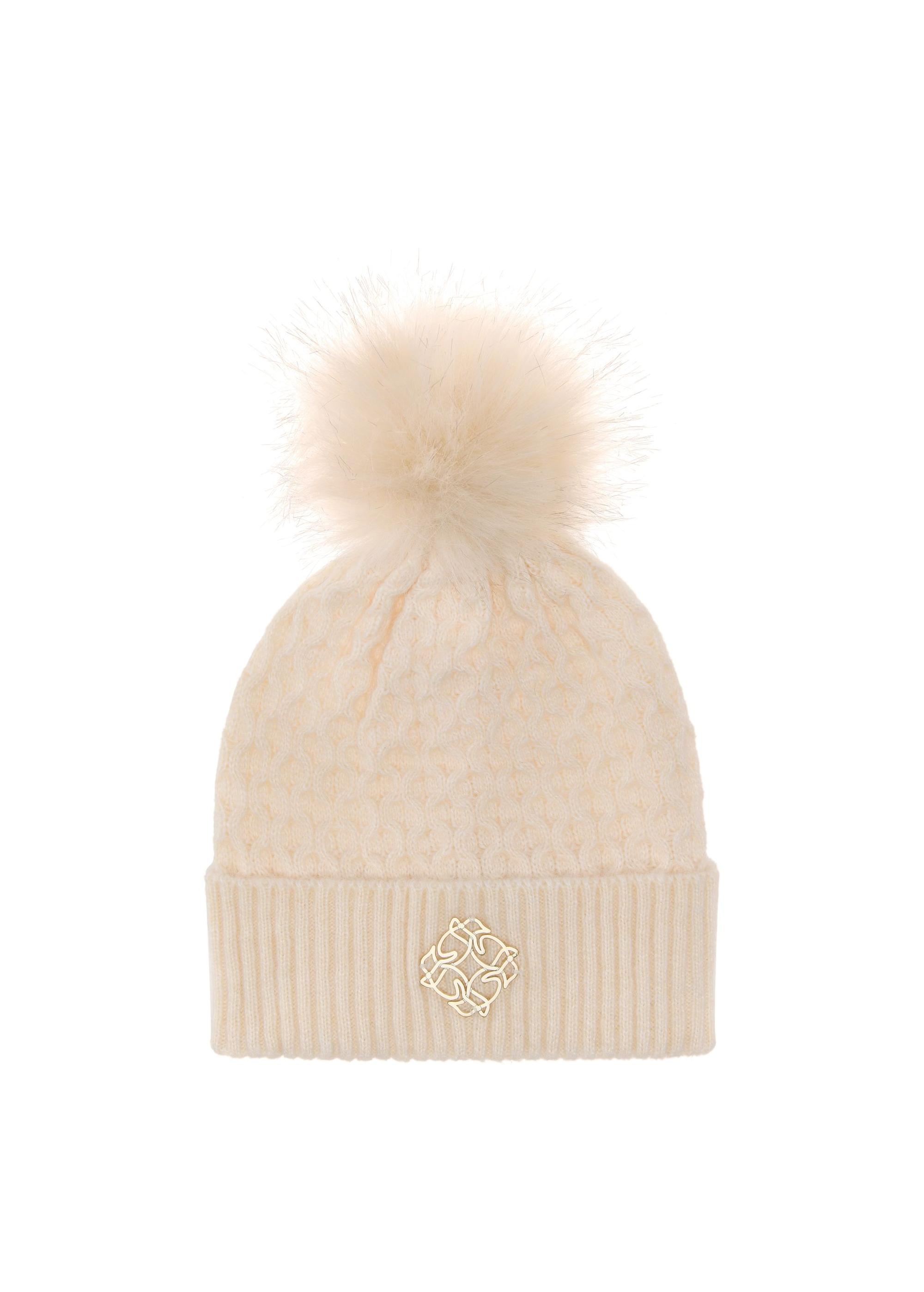 Cream women's winter hat CZADT-0195-16(Z24)