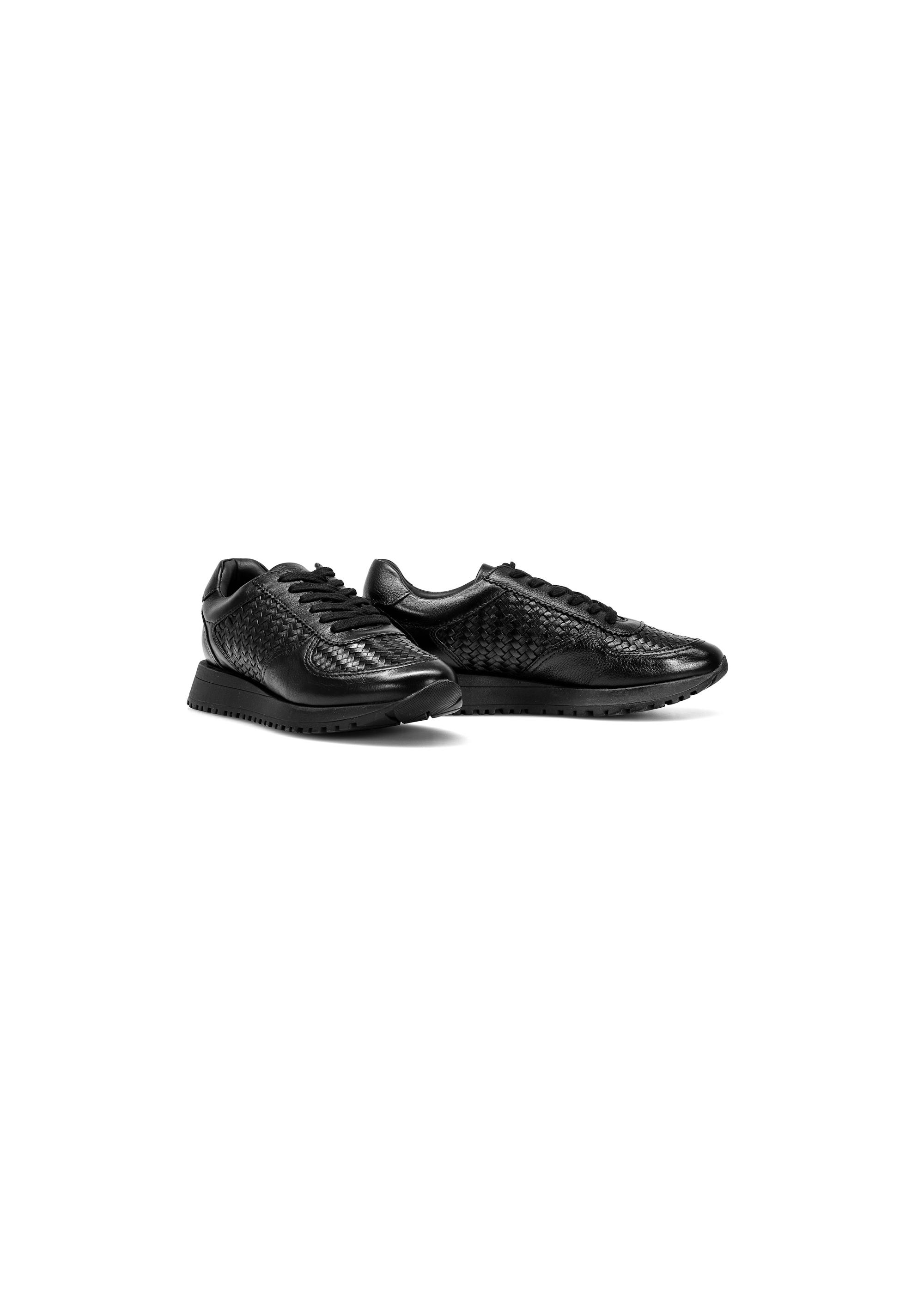 Black leather sports shoes with braid BUTYD-1156-98(W25)-02