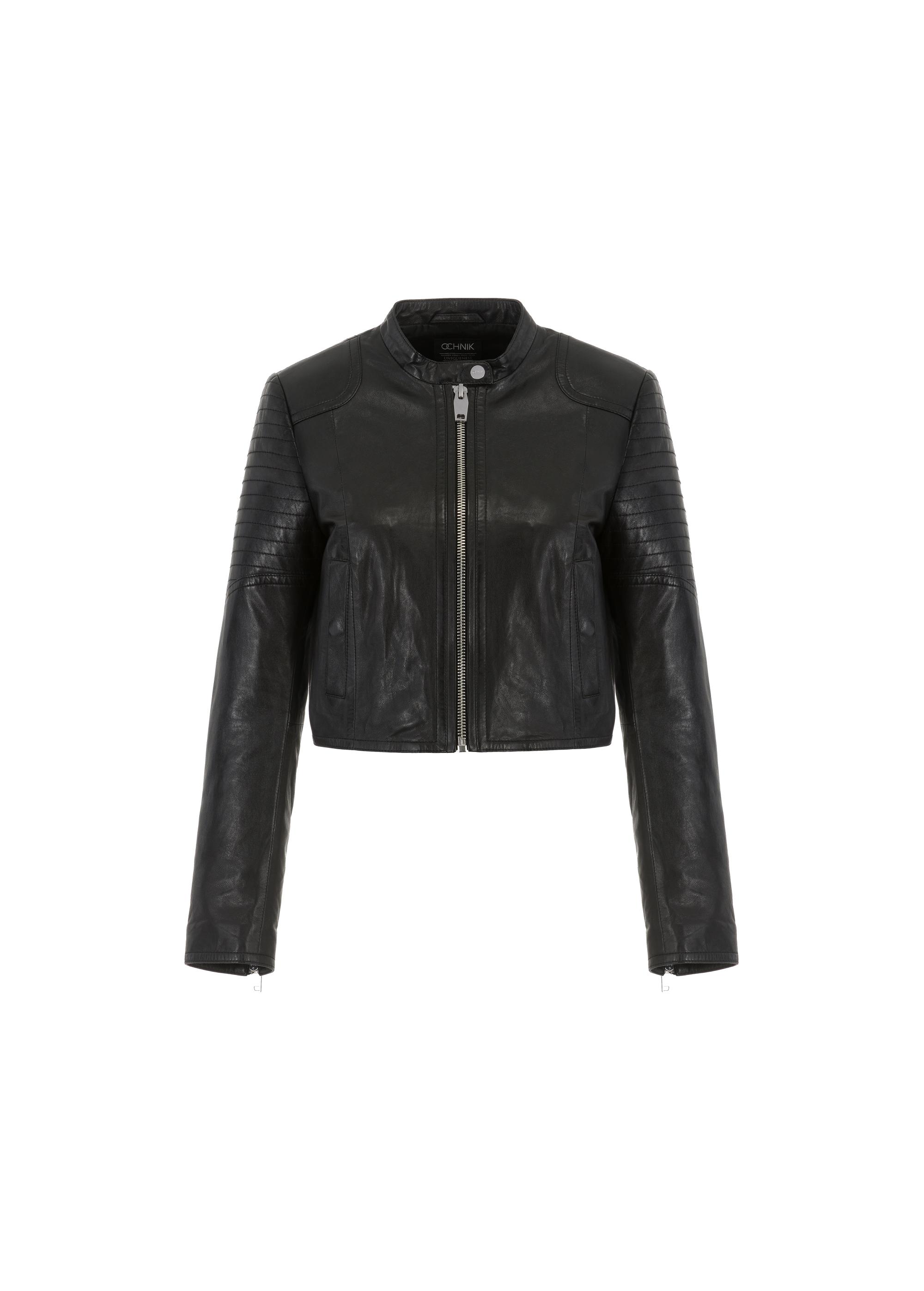 Women's black leather jacket KURDS-0321A-1293(W24)-05