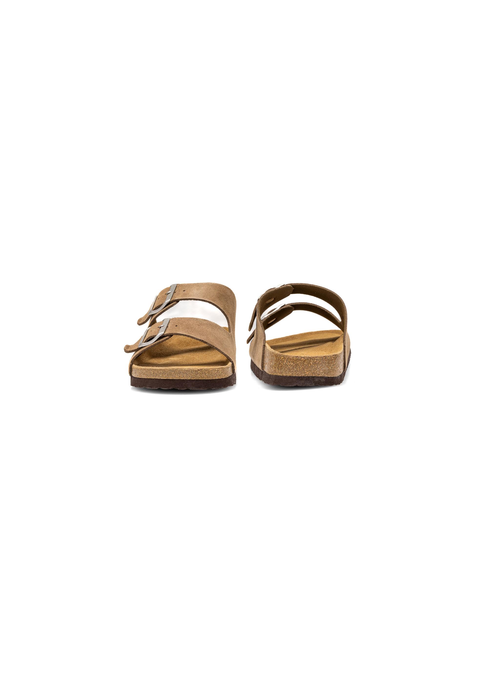 Dark beige leather men's flip-flops BUTYM-0495-82(W25)-04