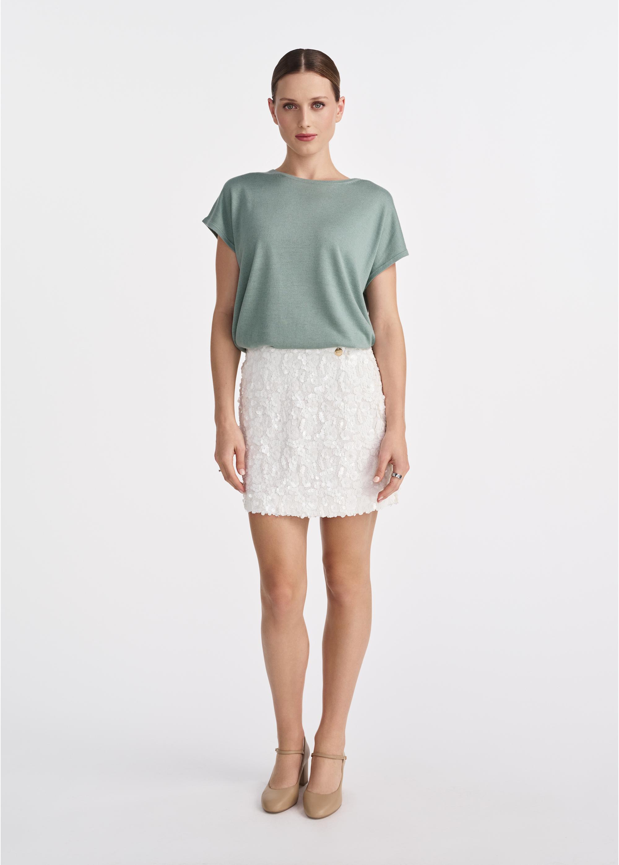 White Sequin Short Skirt SPCDT-0109-12(W25)-01