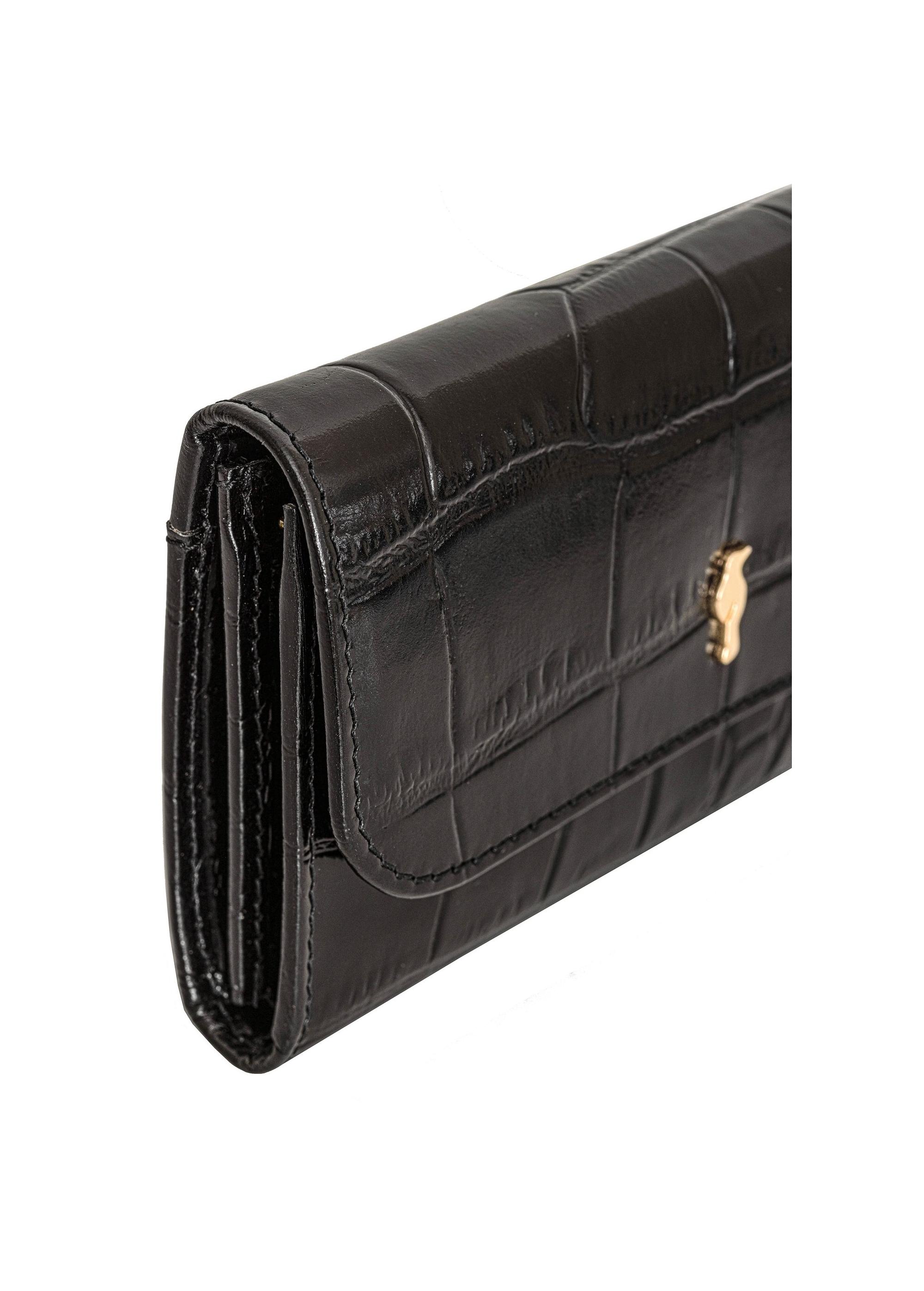 Black women's leather wallet with croco motif PORES-0921-99(Z24)-03