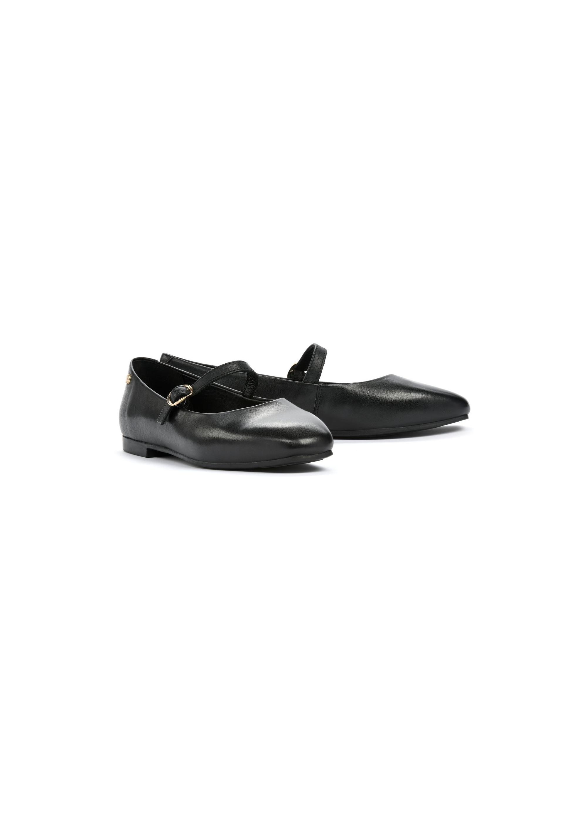 Black leather ballet flats with strap BUTYD-1145-99(W25)-02