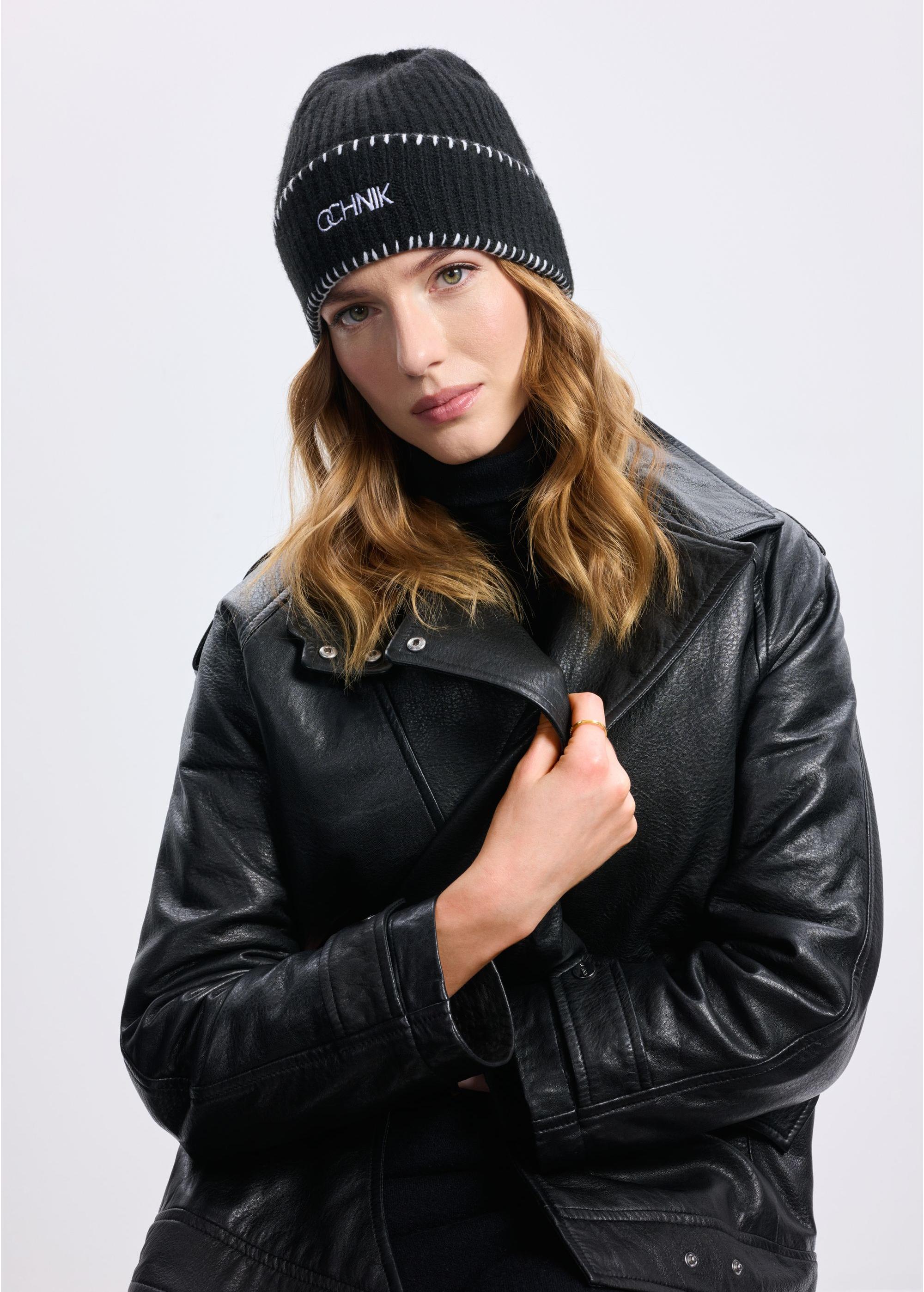 Black women's winter hat with logo CZADT-0183-99(Z24)-01