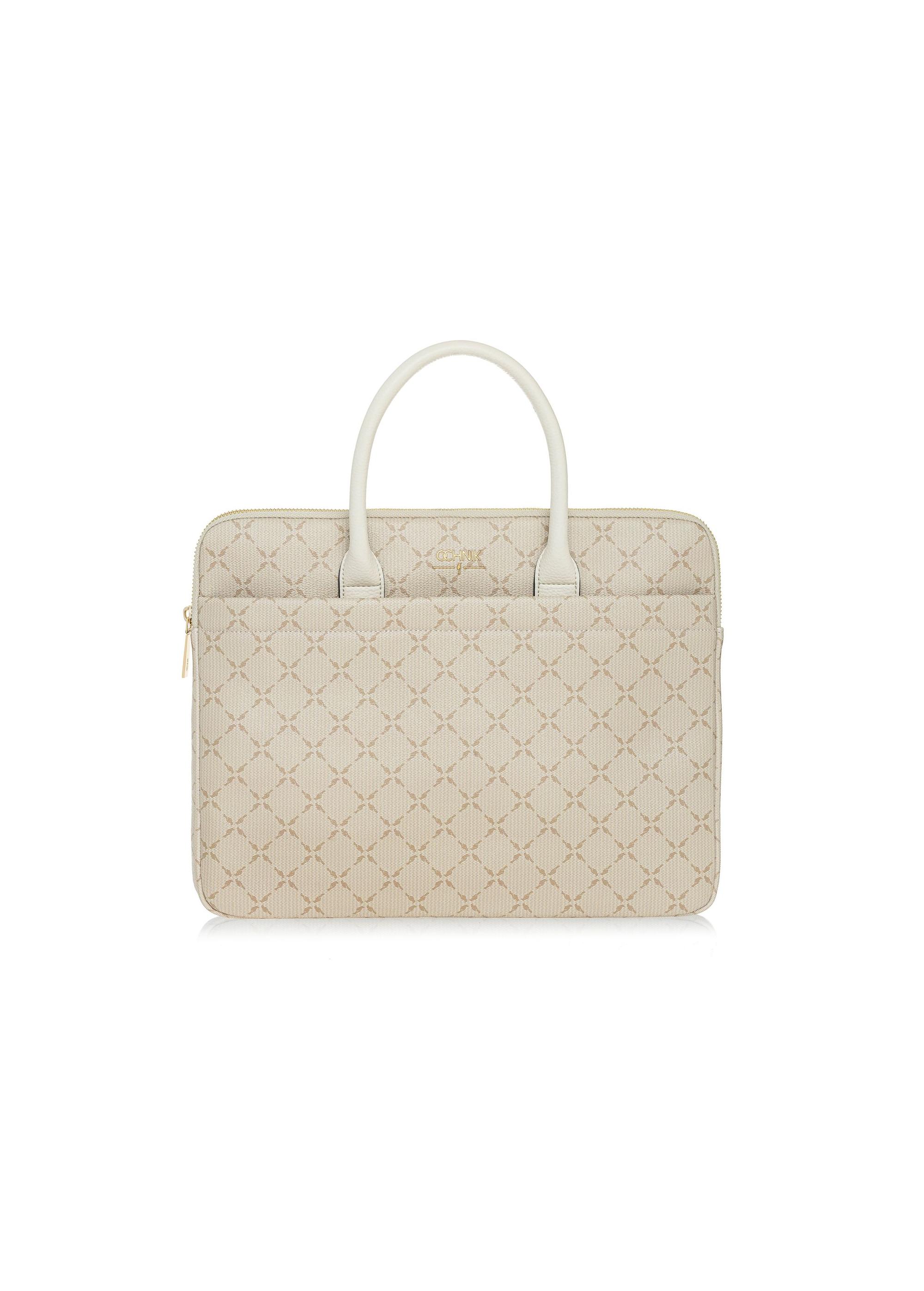 Beige women's laptop bag with monogram TOREC-1027-81(W25)-01