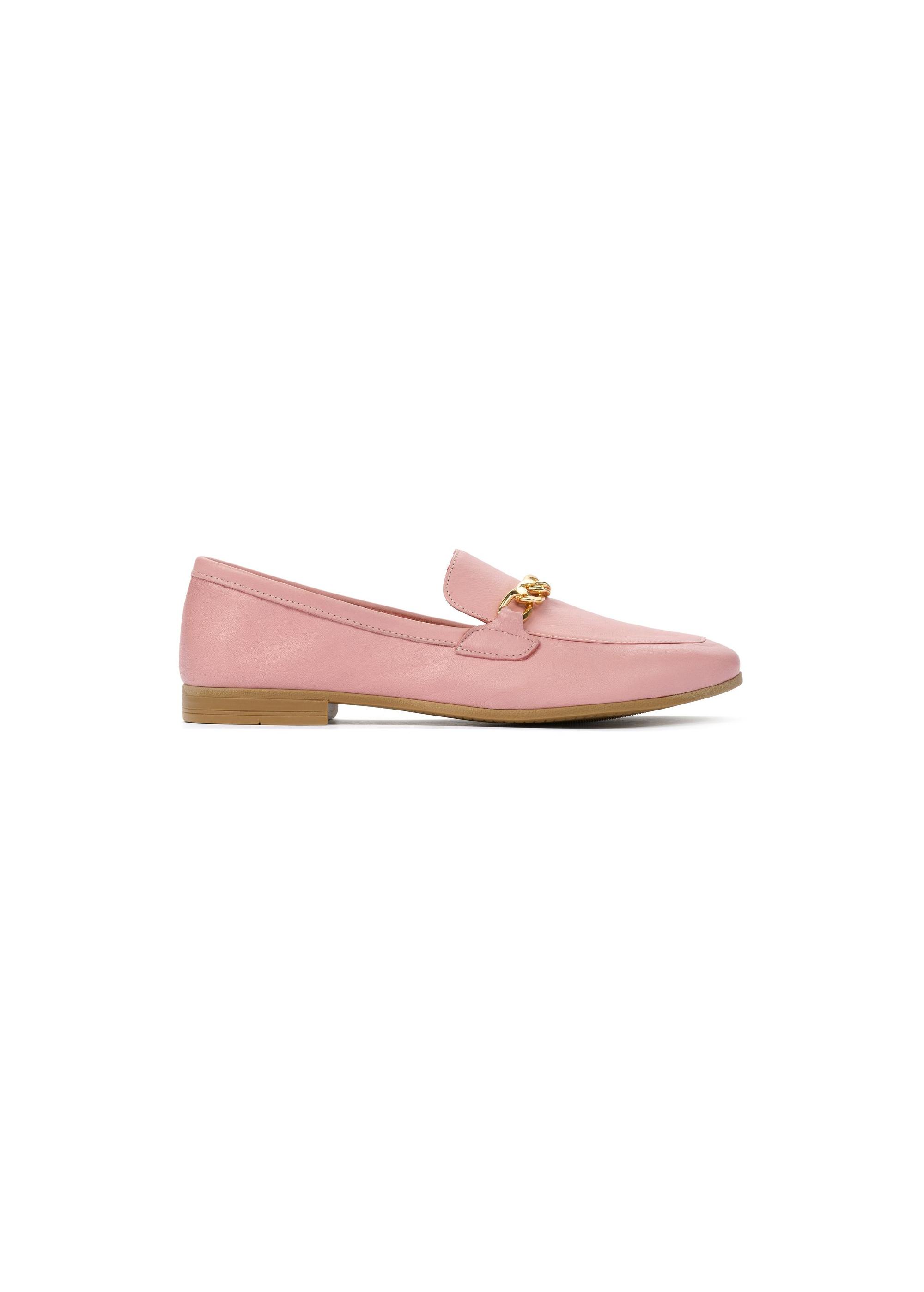 Women's pink leather loafers with chain BUTYD-0914-31(W25)