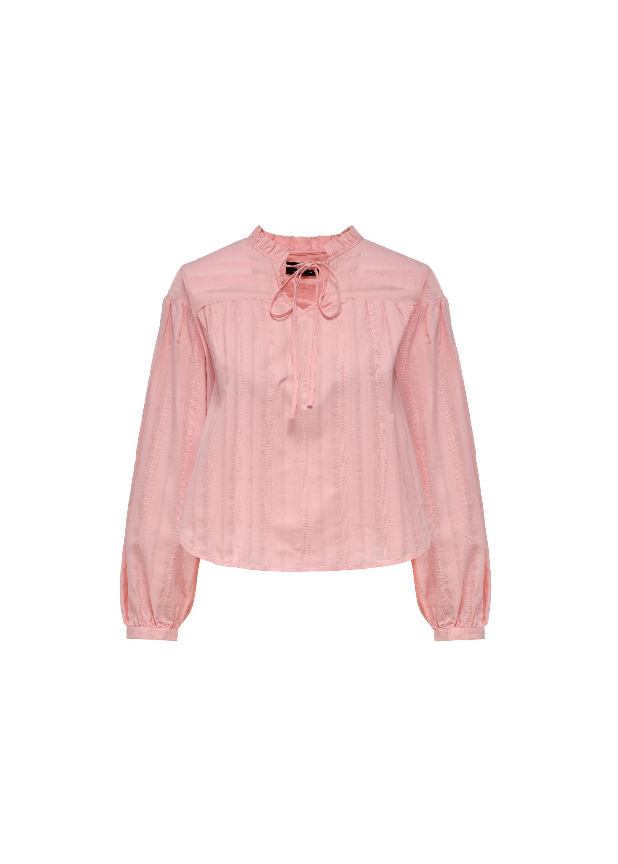 Pink women's blouse with tie BLUDT-0186-34(W25)-07