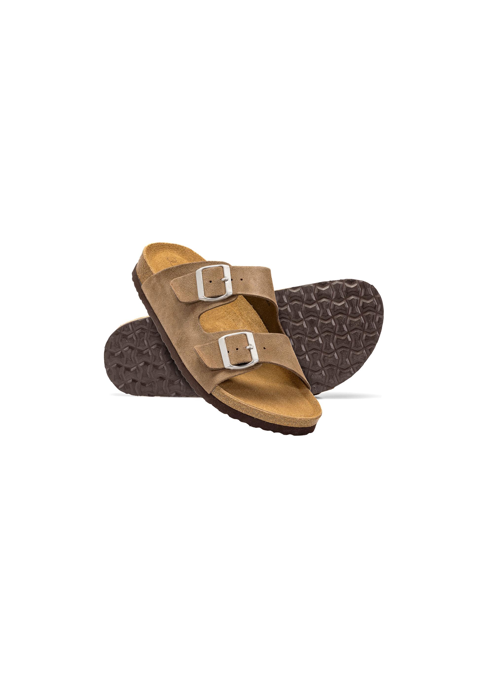 Dark beige leather men's flip-flops BUTYM-0495-82(W25)-05