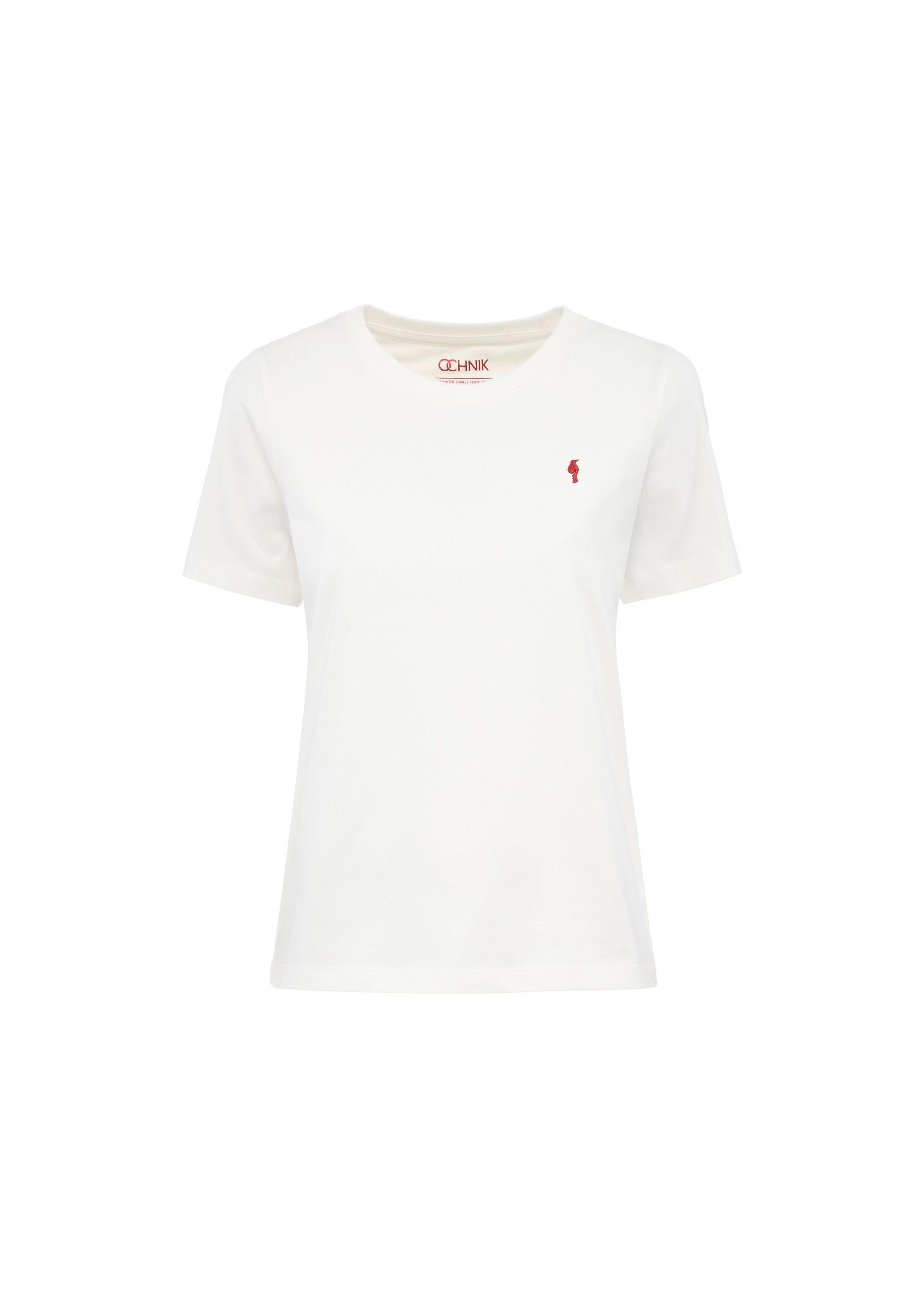 Cream women's t-shirt with emblem TSHDT-0134-12(Z24)