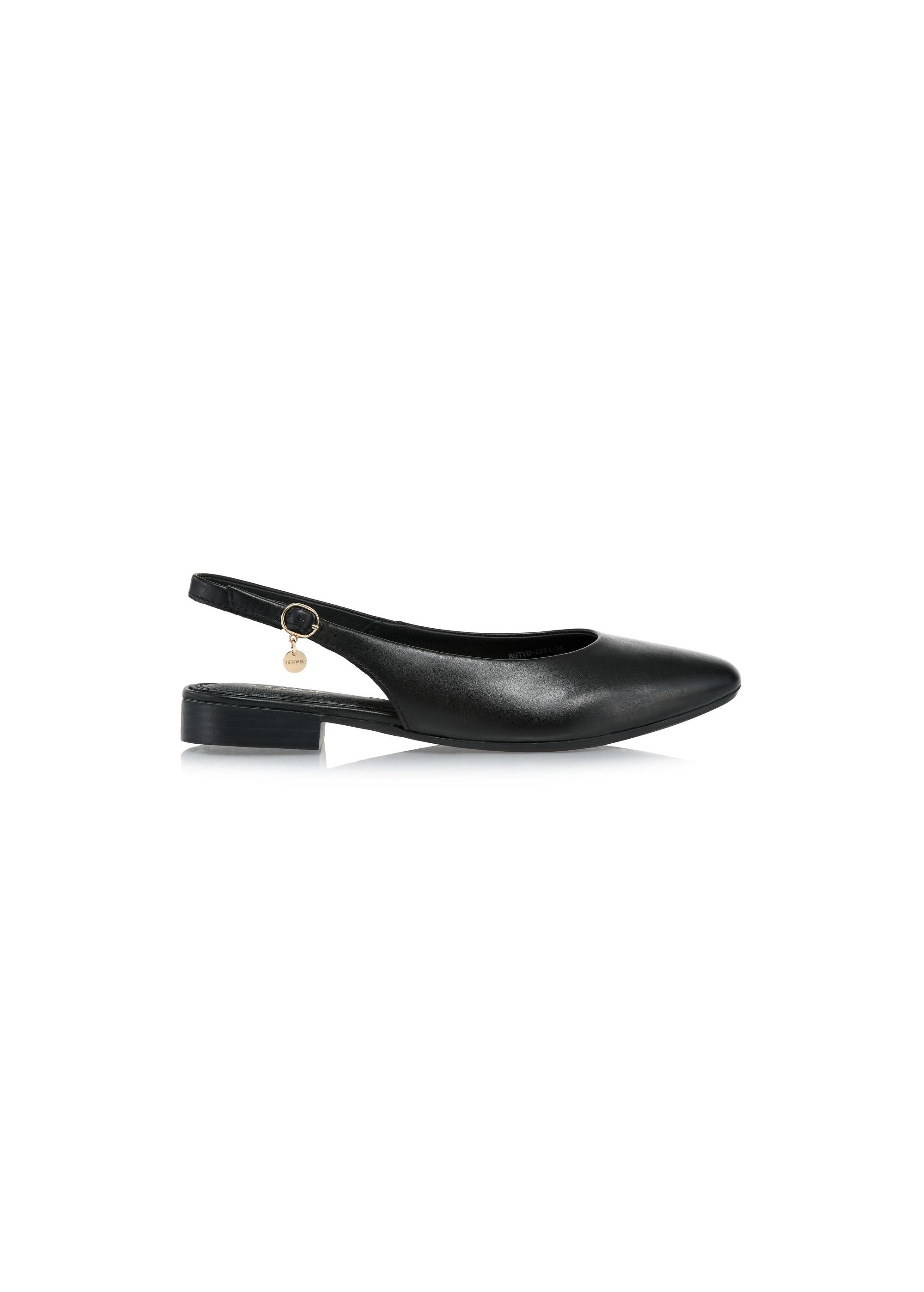 Leather black ballerinas without heel BUTYD-1051-99(W24)-01