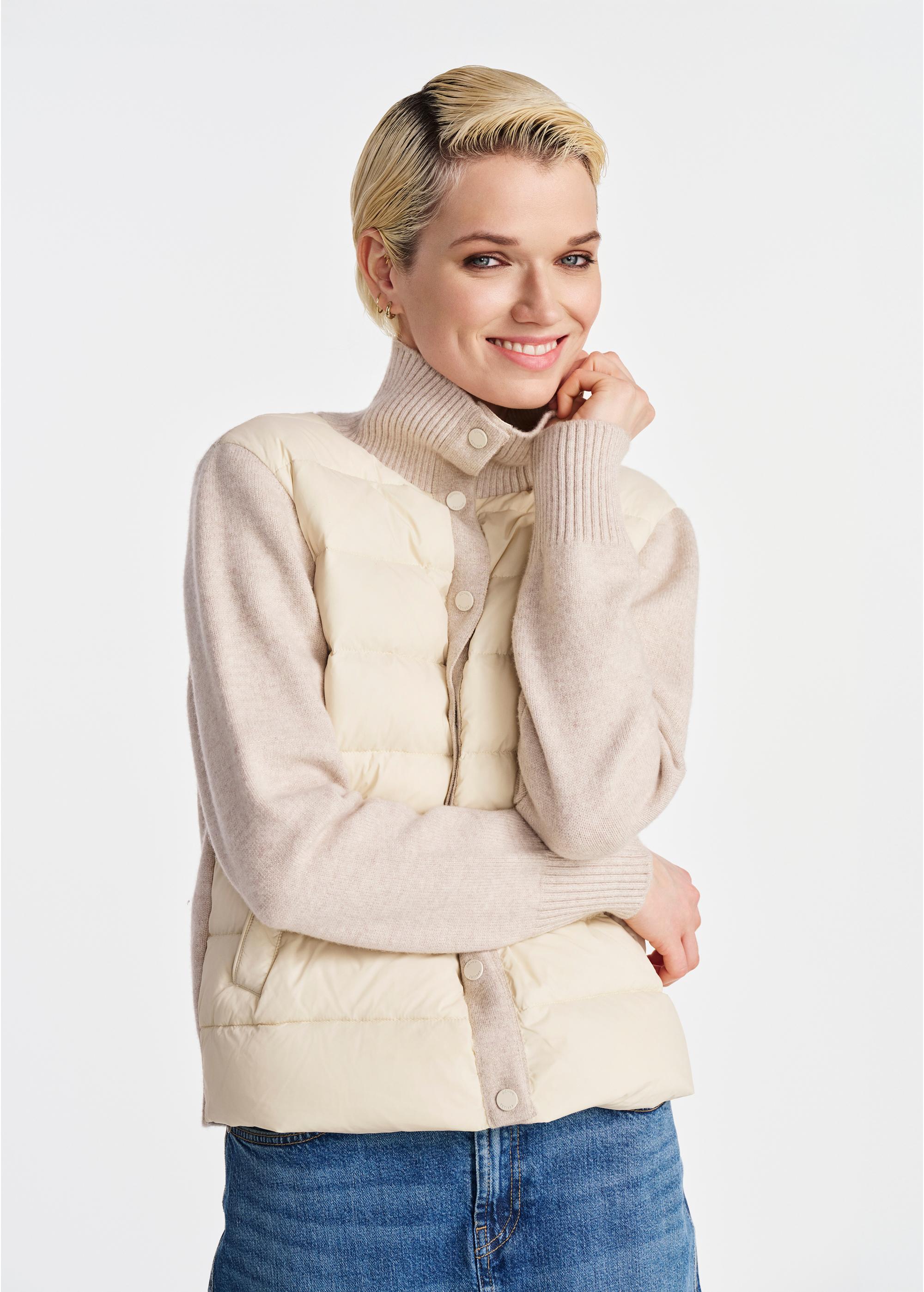 Beige insulated women's jacket with wool KURDT-0581-81(W25)-01