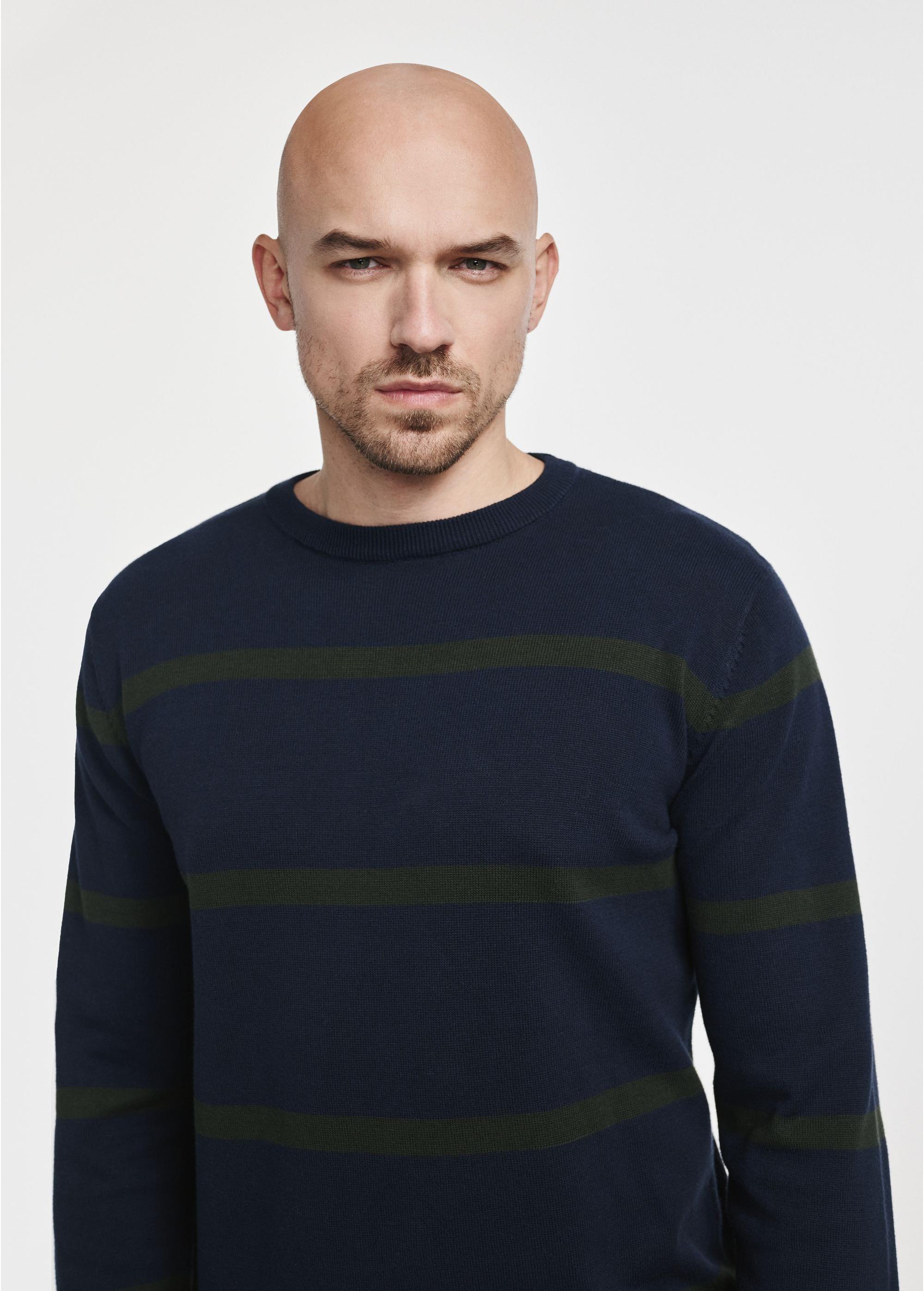 Navy blue men's striped sweater SWEMT-0153-69(Z24)-04