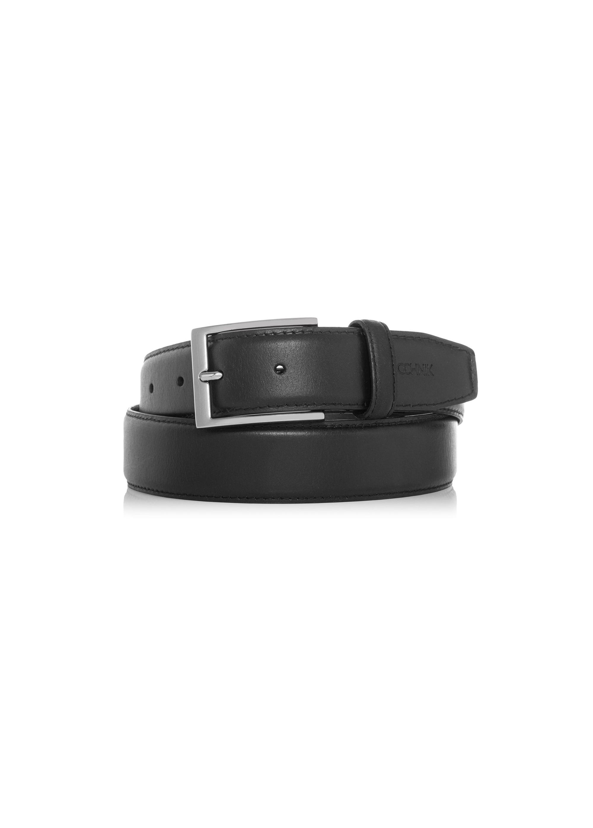 Leather black men's belt PASMS-0258-99(Z24)-01