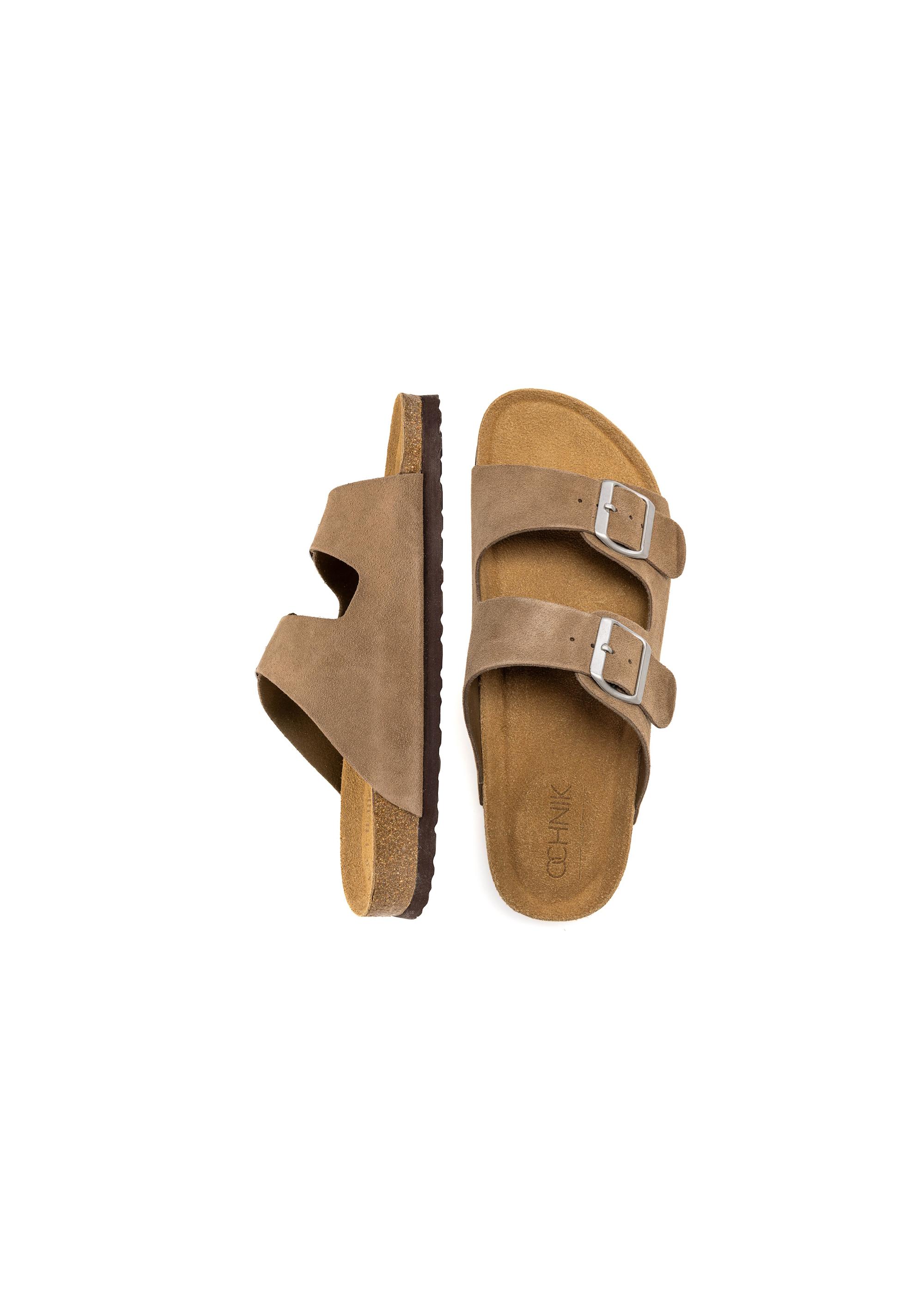 Dark beige leather men's flip-flops BUTYM-0495-82(W25)-06