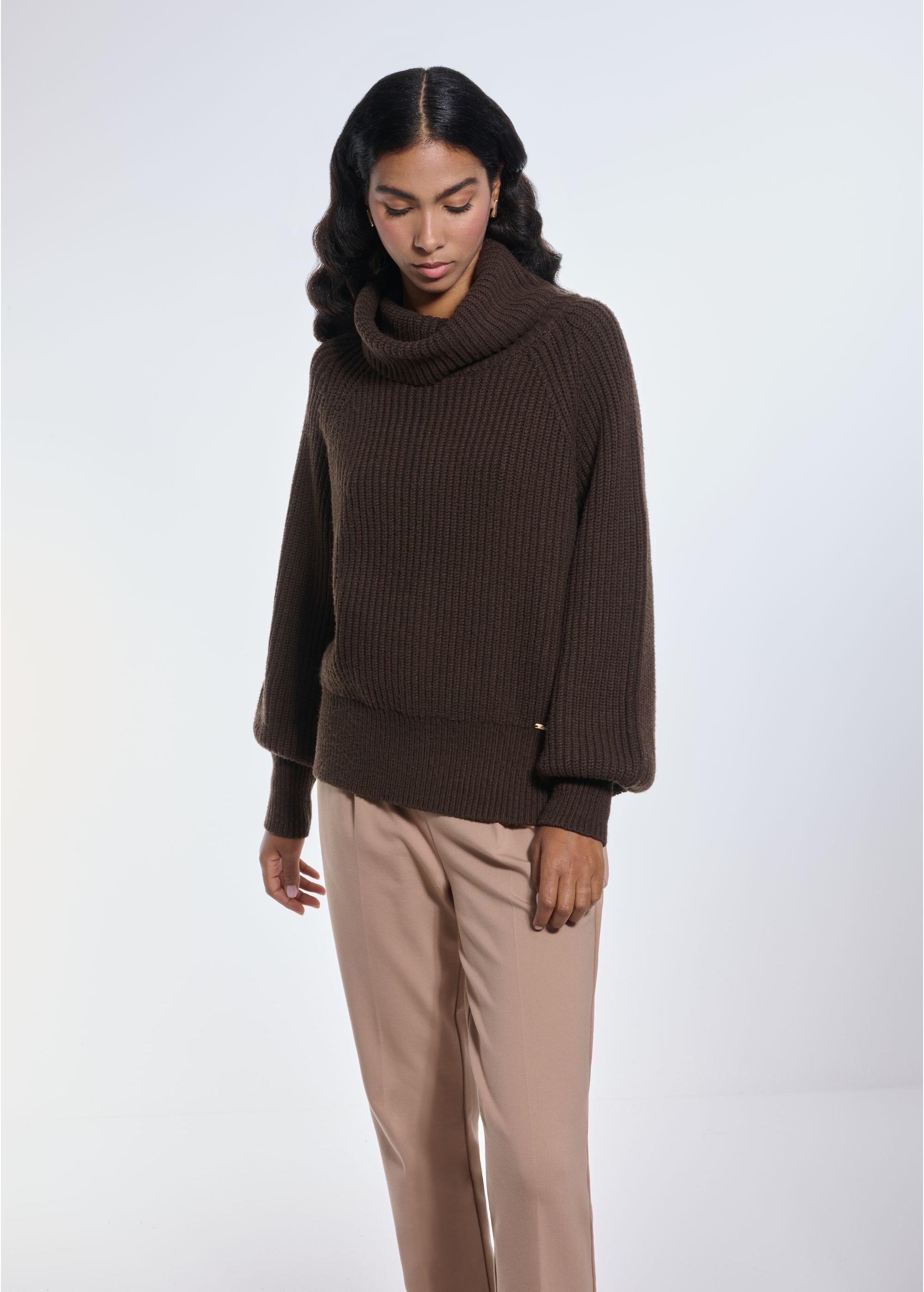 Brown women's turtleneck sweater SWEDT-0208-90(Z24)-02