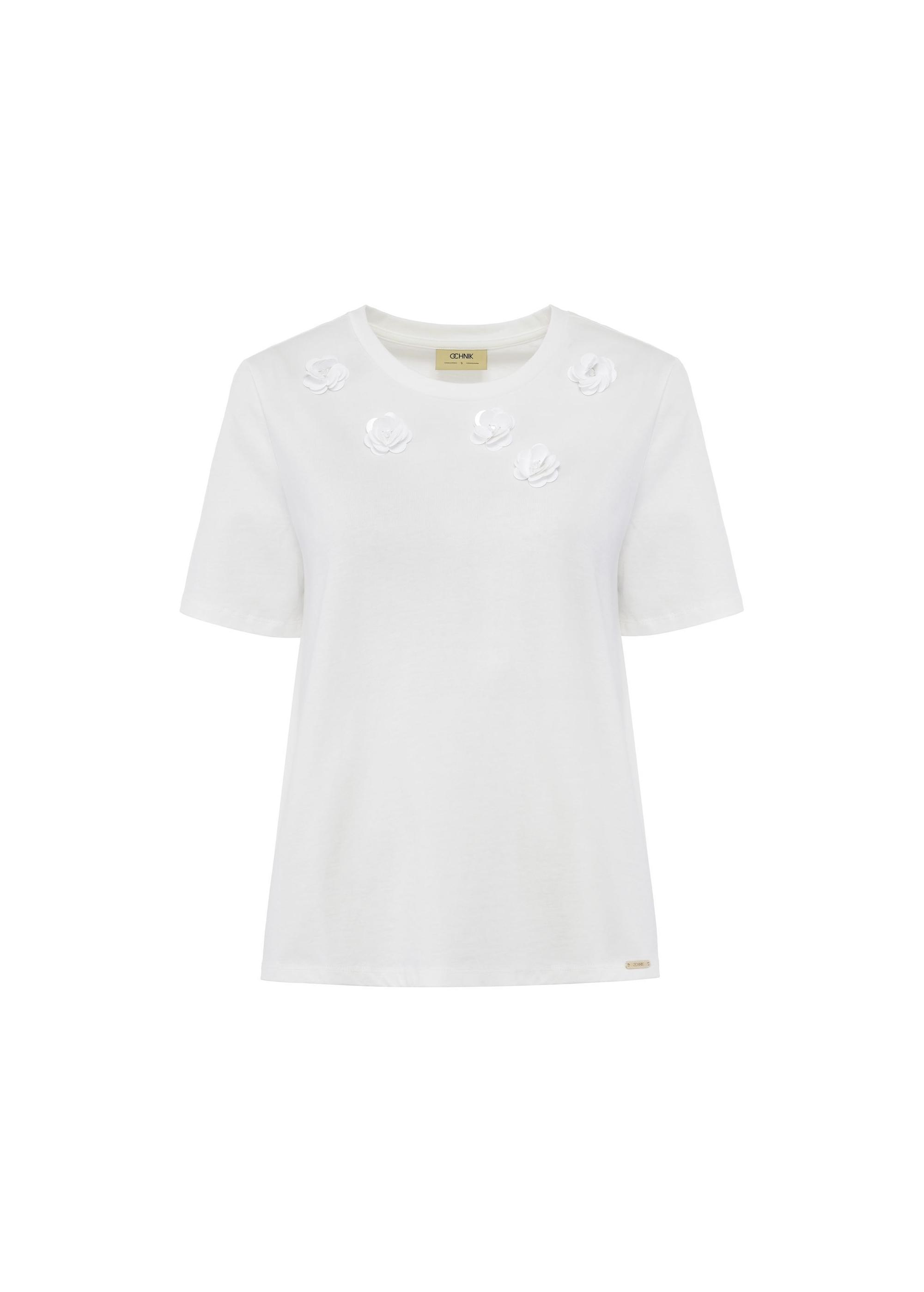 White cotton t-shirt with applications TSHDT-0139-12(W25)