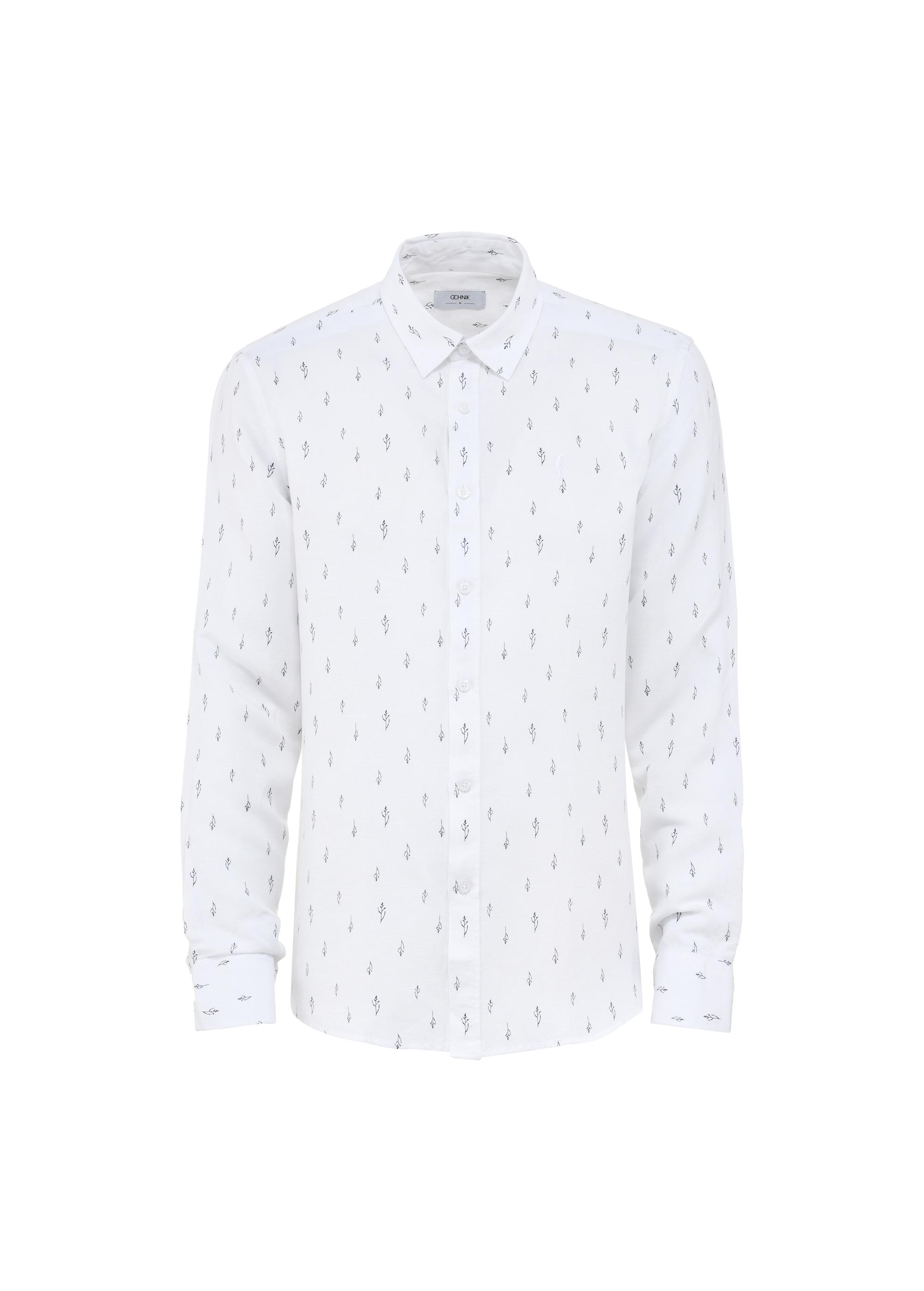 Men's white patterned shirt KOSMT-0338-12(W25)-04