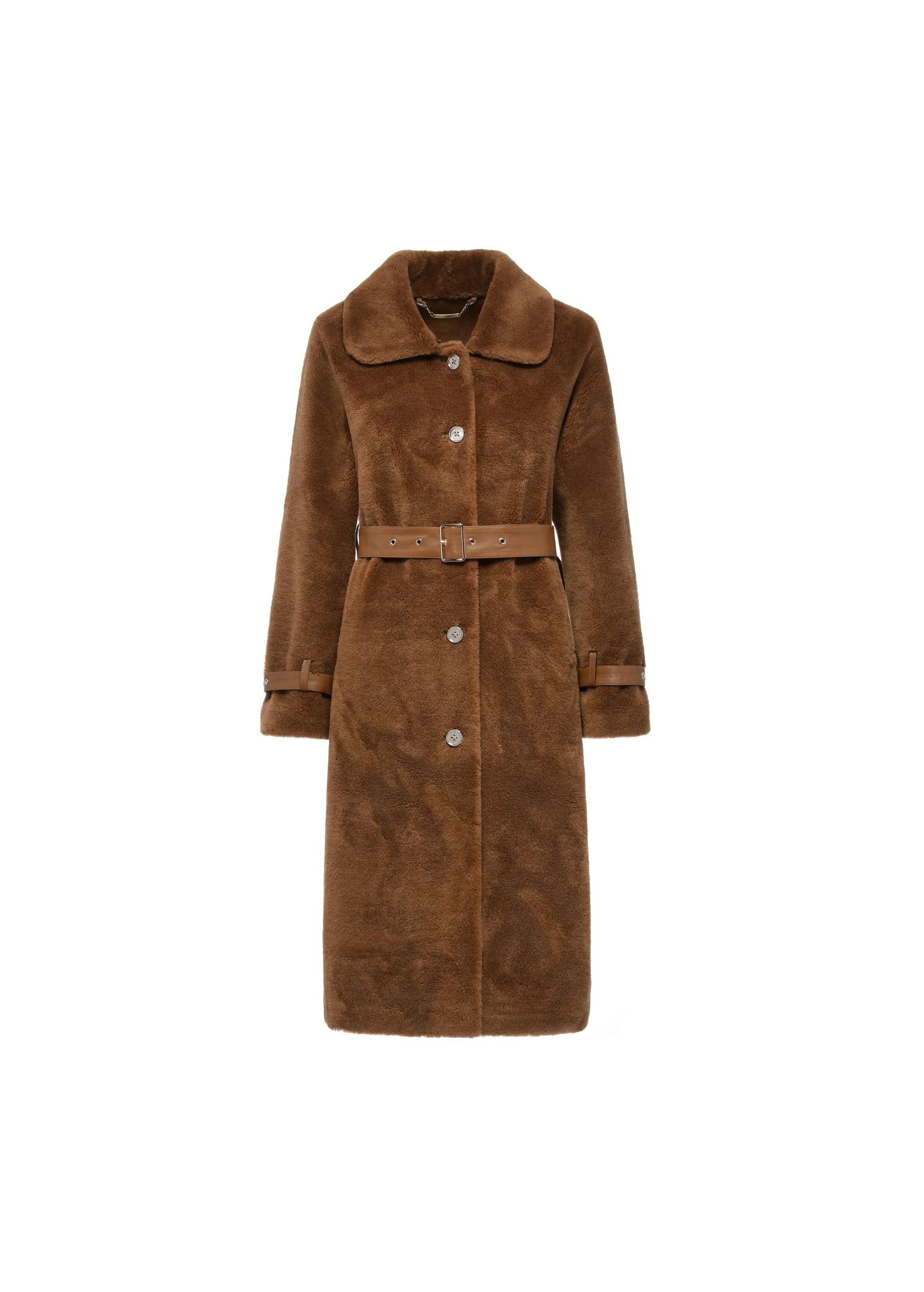 Long women's fur coat in camel color FUTDW-0031-24(Z24)-04