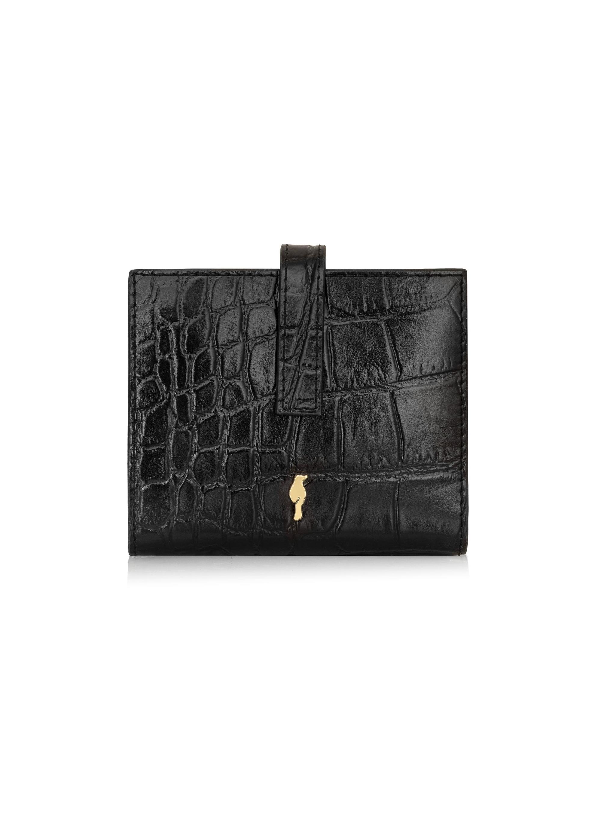 Black leather small wallet with croco motif PORES-0920-99(Z24)-01