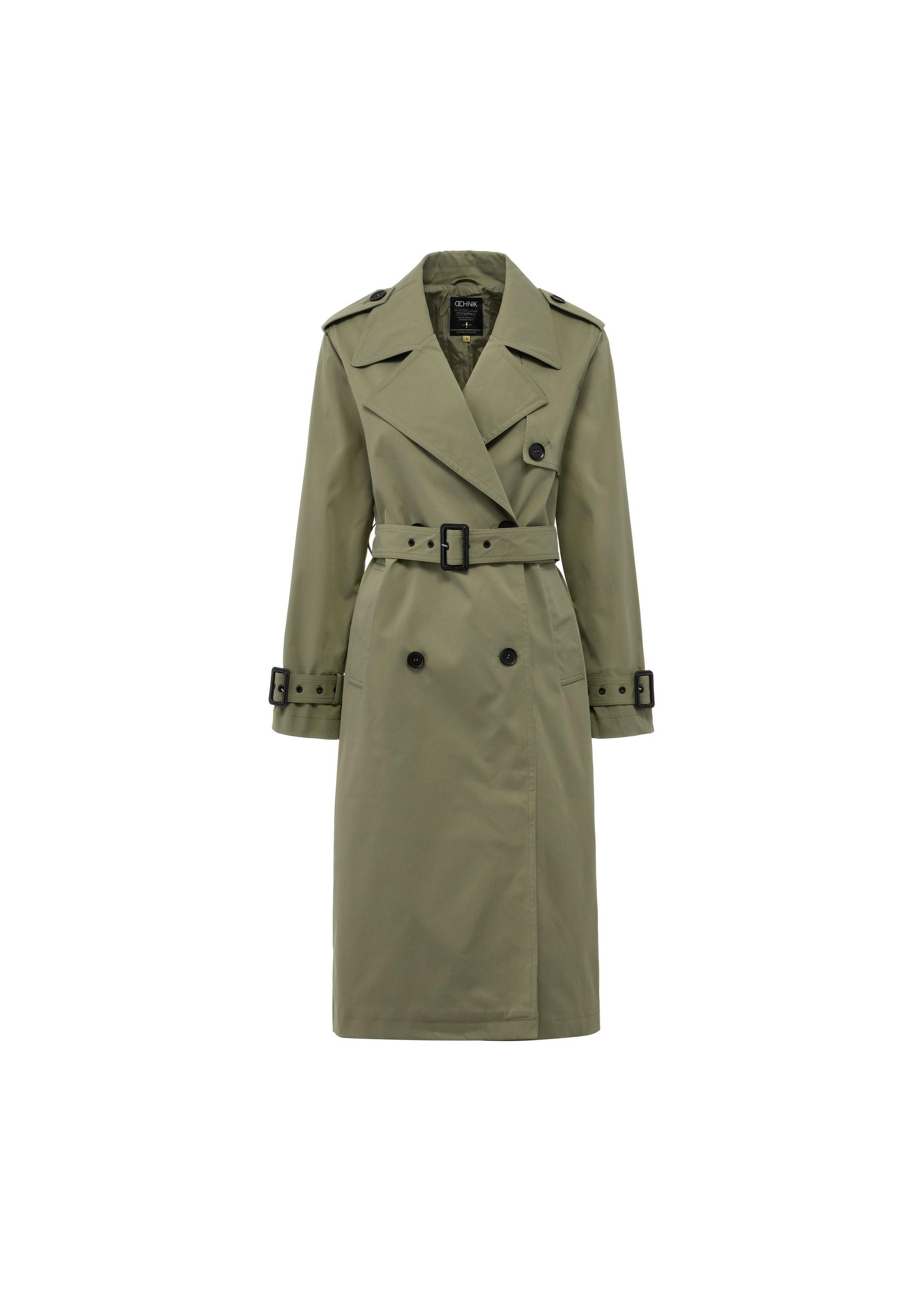 Long olive women's coat-style jacket KURDT-0512-57(W25)-06