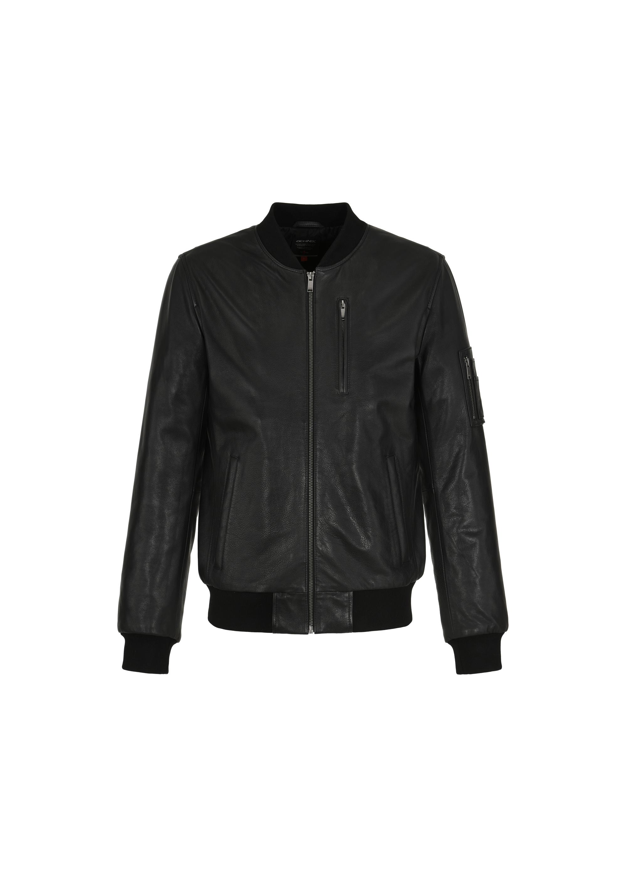 Men's black leather bomber jacket KURMS-0336-1375(W24)-04